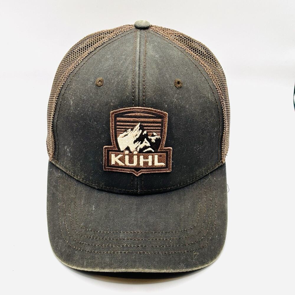 KUHL Green Khaki Truckers Hat Mesh SnapBack Patch Logo Outdoors Hiking Cap - Picture 3 of 5